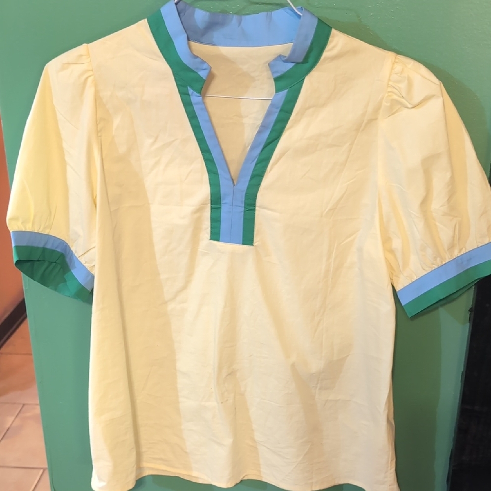 Men's Yellow Shirt with Green and Blue Accents